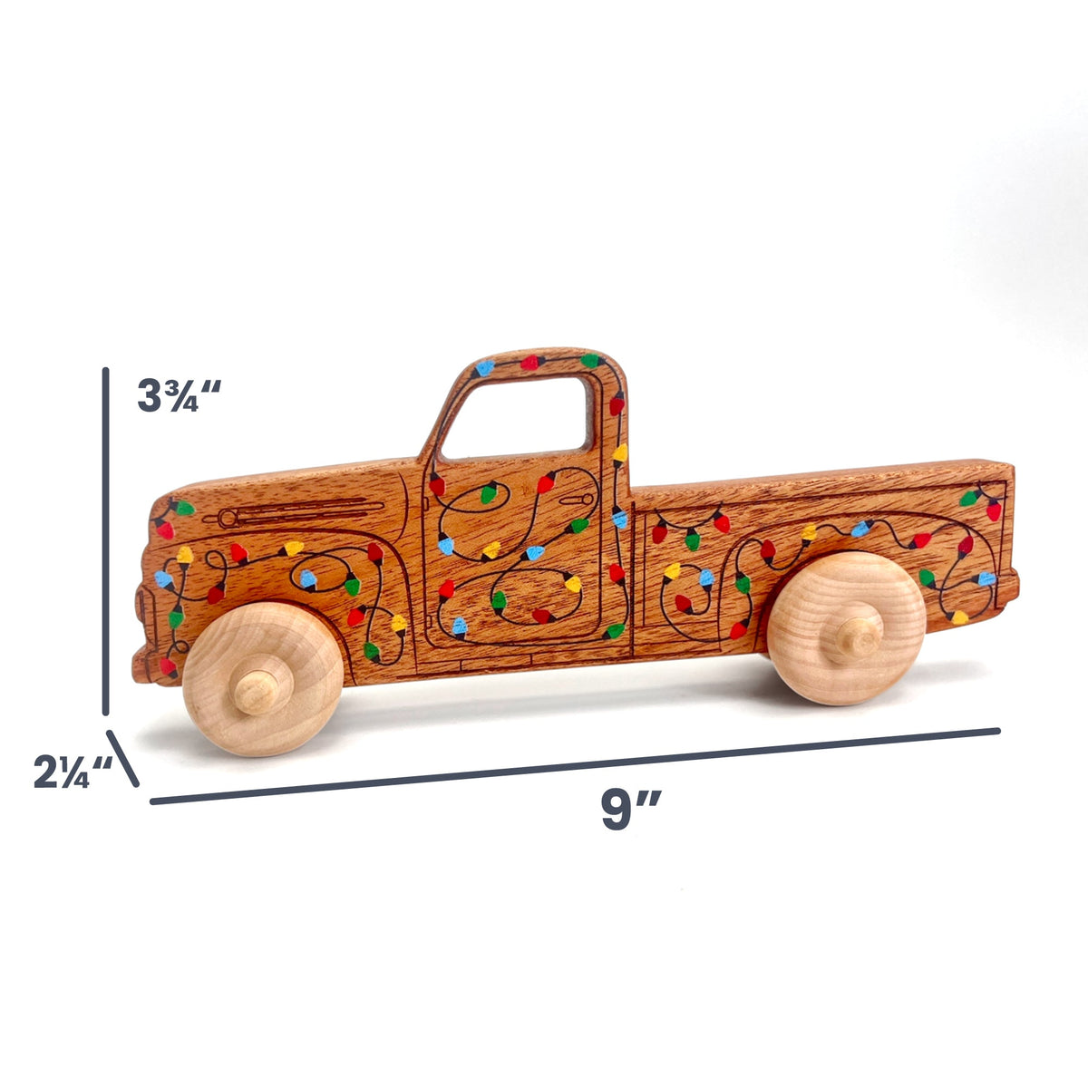 Montessori Educational 9" Holiday Lights Wooden Pickup Truck For Toddlers 1+ Years | Eco-friendly Maple Wood Toy | Made In The Usa 🇺🇸