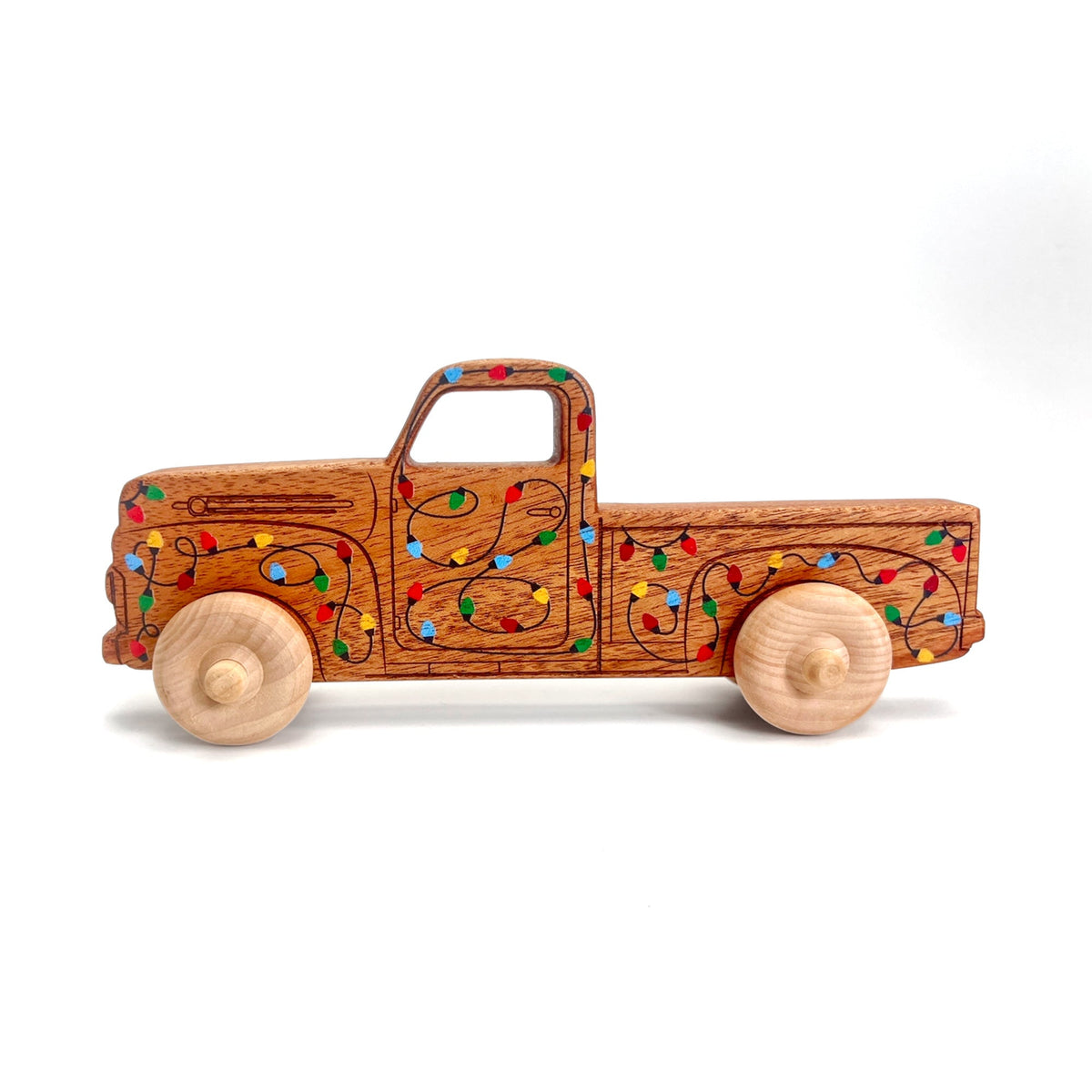 Montessori Educational 9" Holiday Lights Wooden Pickup Truck For Toddlers 1+ Years | Eco-friendly Maple Wood Toy | Made In The Usa 🇺🇸