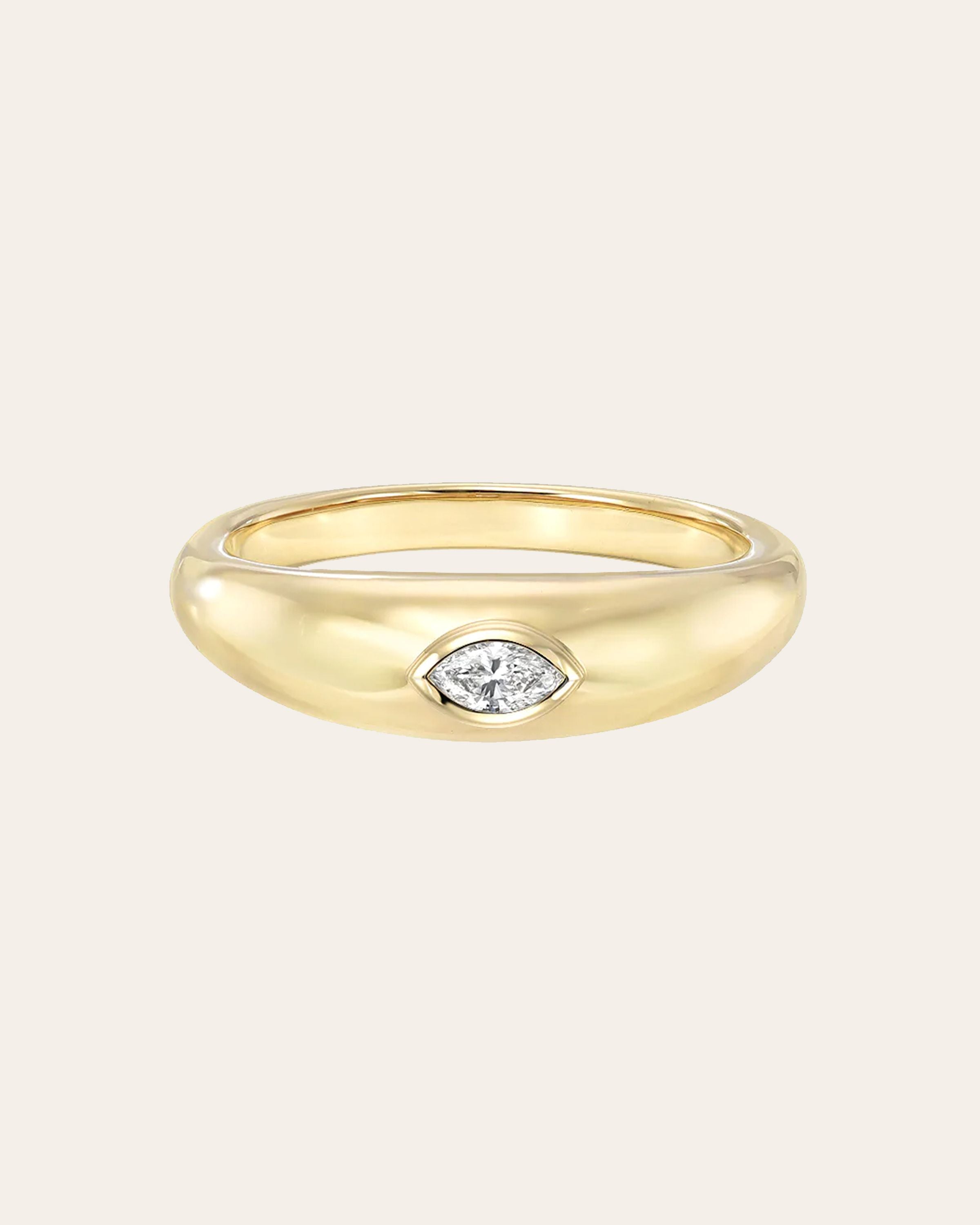 14k Diamond Marquise Dome Ring