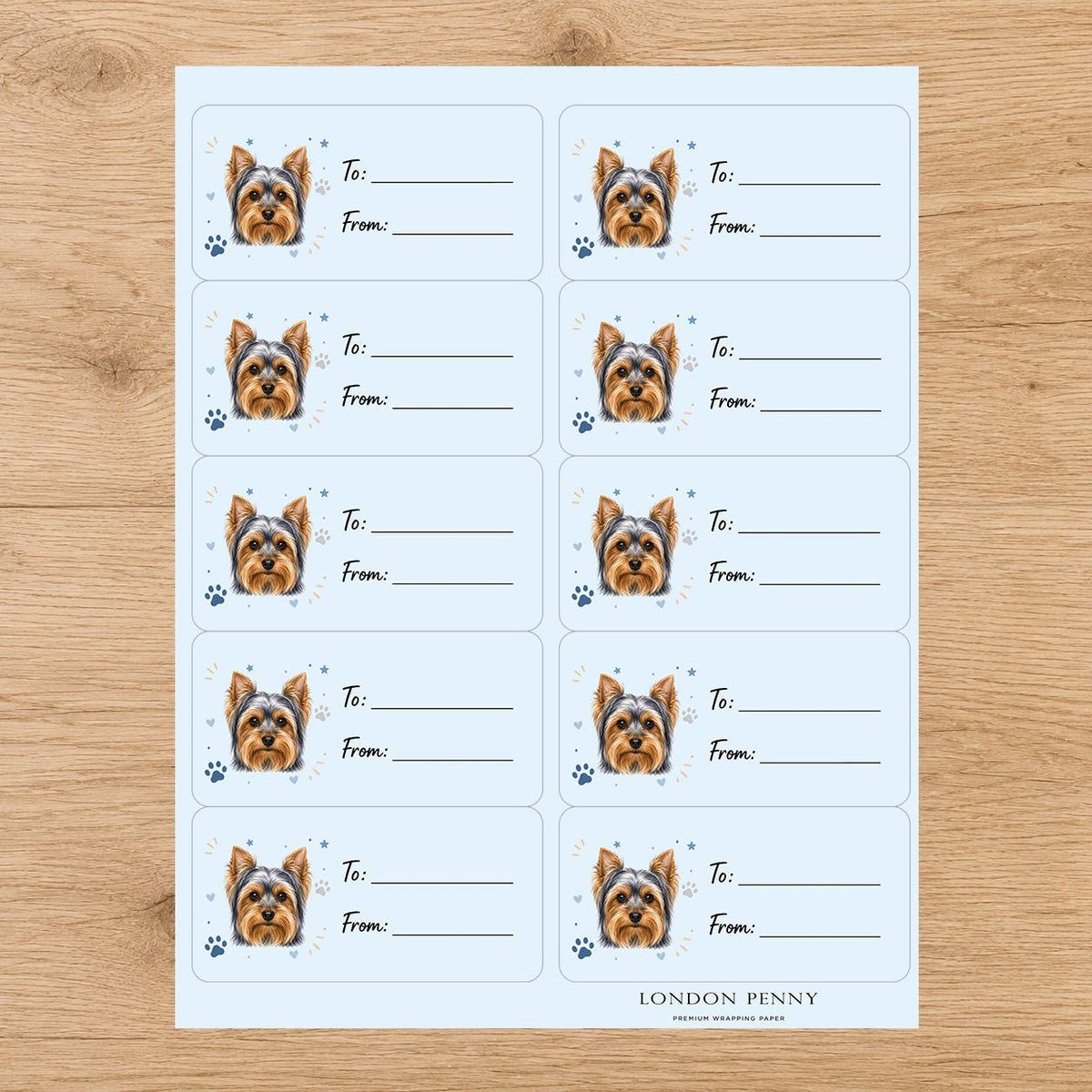 Yorkshire Terrier Pawprint Wishes Gift Tag Sticker Sheet