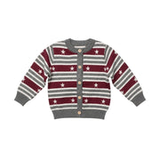 Burgundy Star Striped Cotton Cardigan