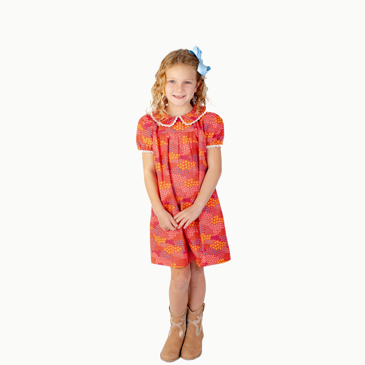 Lace Trim Dress In Red Floral