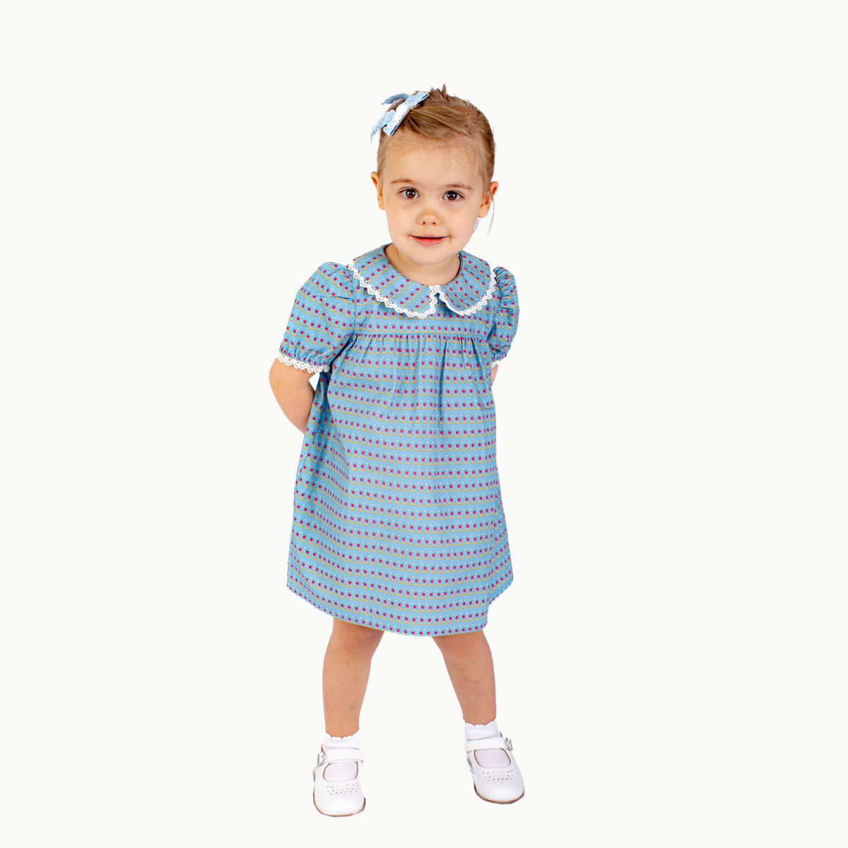 Lace Trim Dress In Apples & Bananas