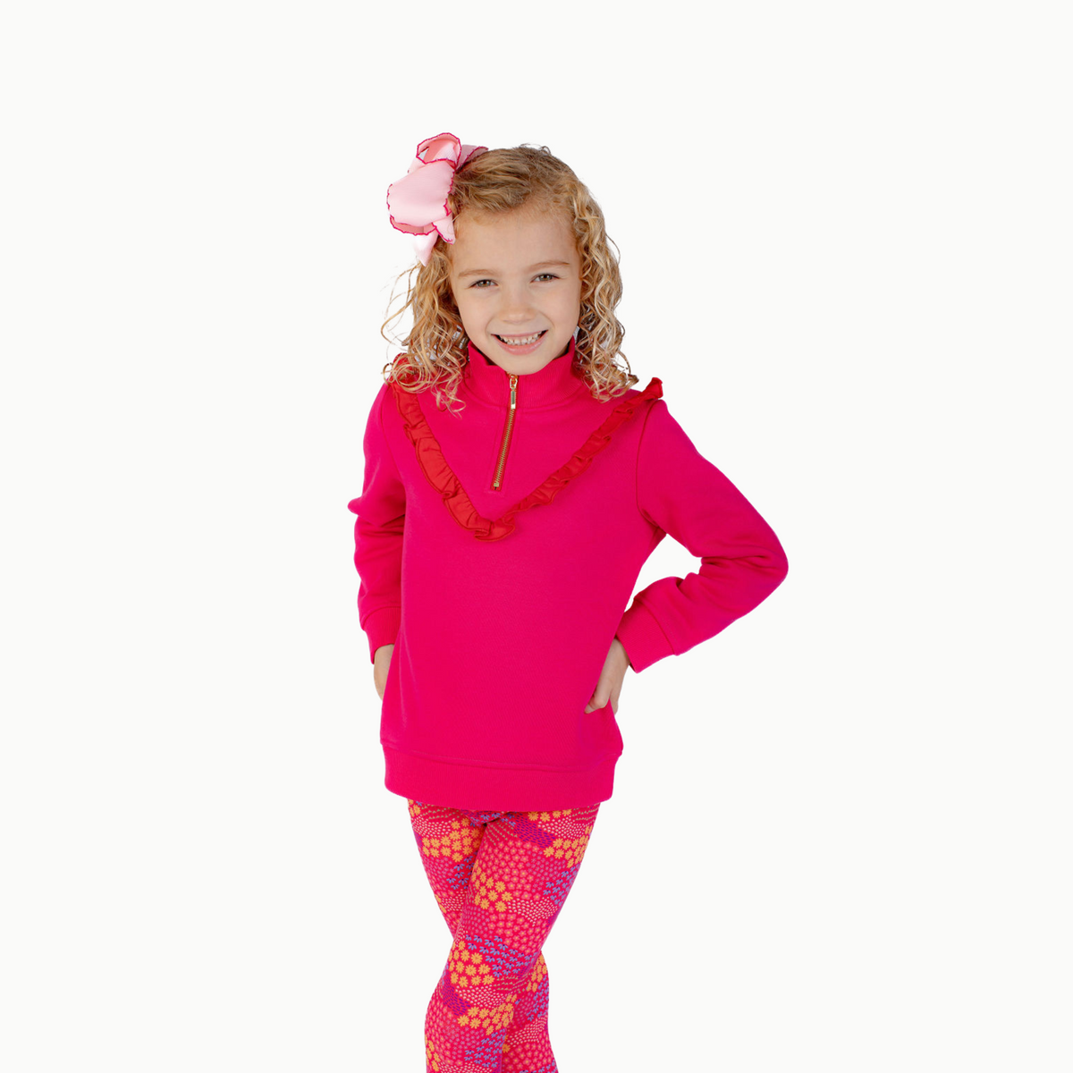Girls' Half Zip In Pink/red