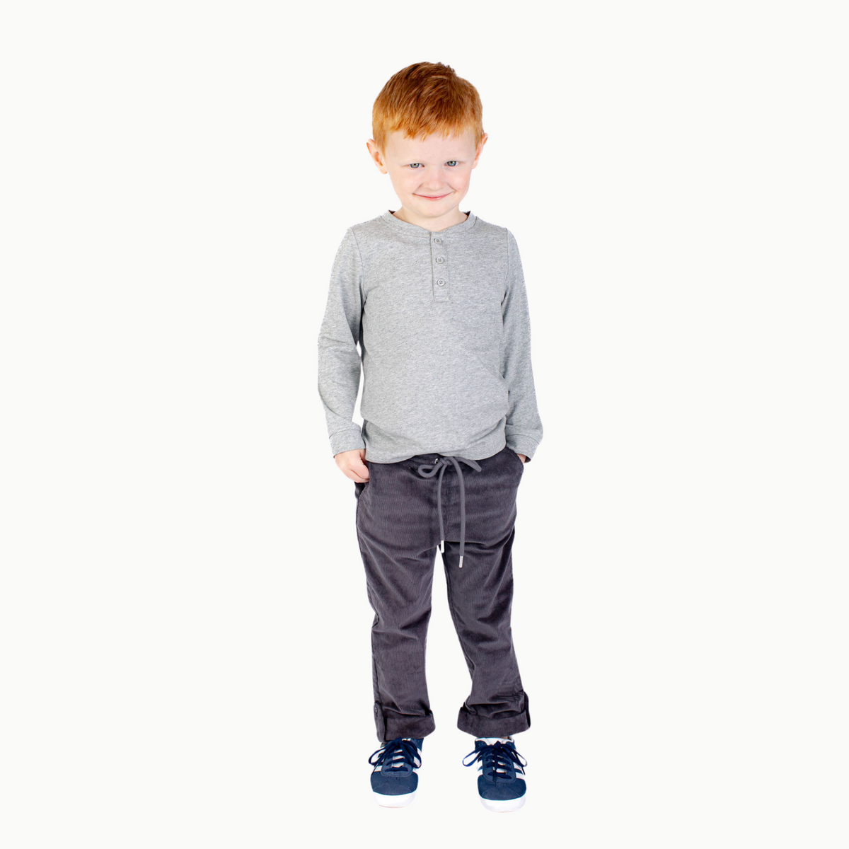 Boys' Long Sleeve Henley In Heather Gray