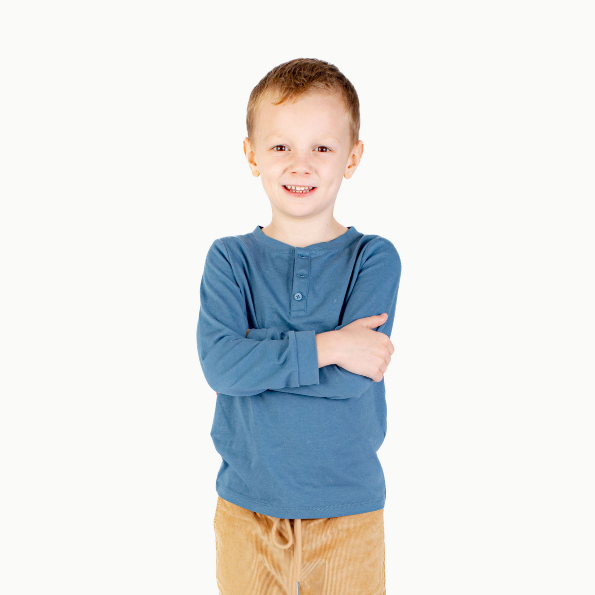 Boys' Long Sleeve Henley In Blue