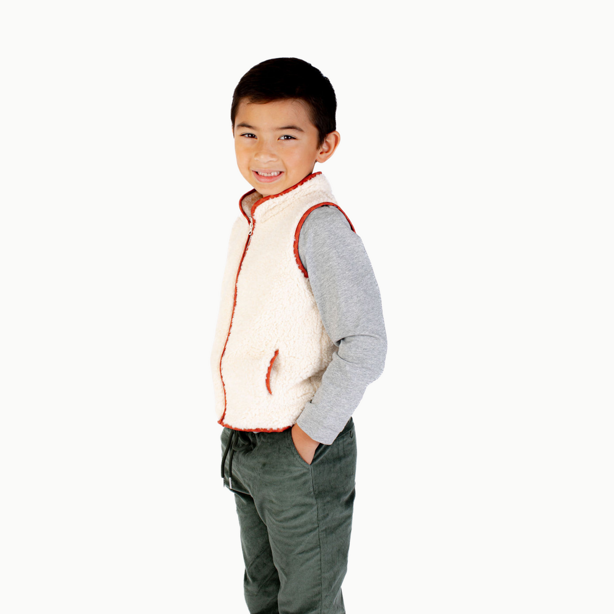 Sherpa Vest W/red Dino Trim