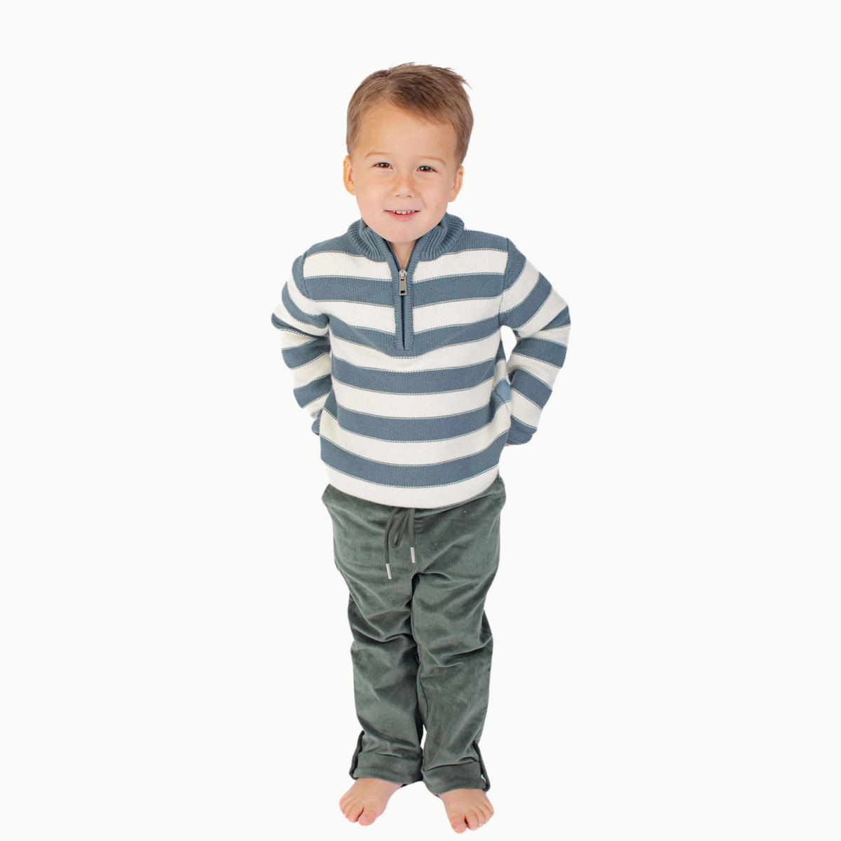 Boys' Half Zip Sweater In Blue Stripe