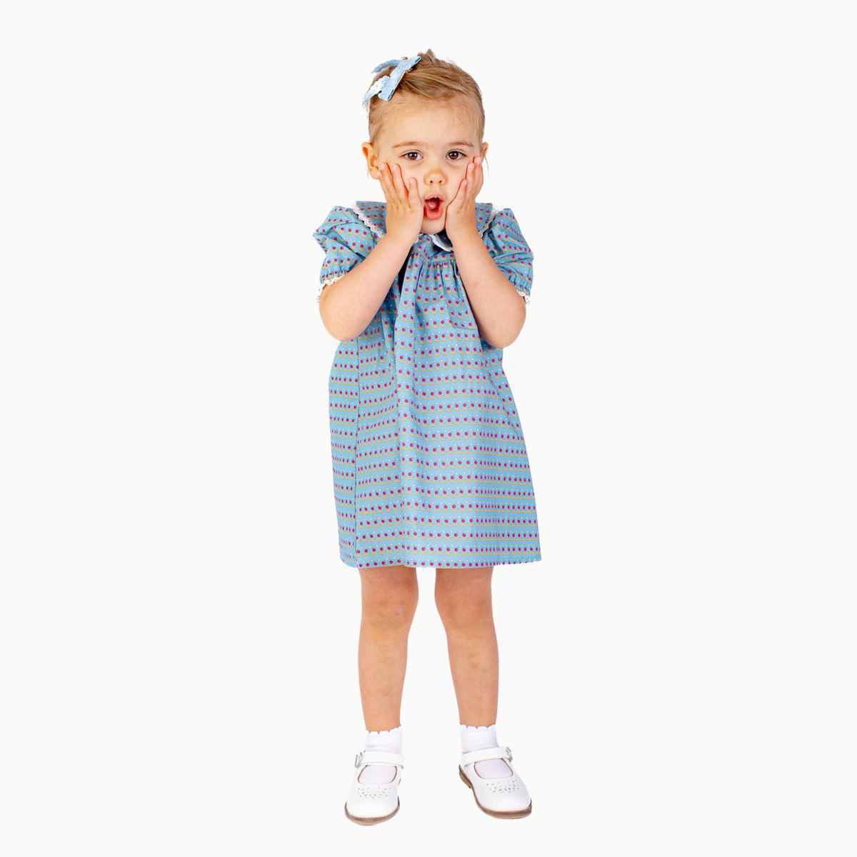 Lace Trim Dress In Apples & Bananas