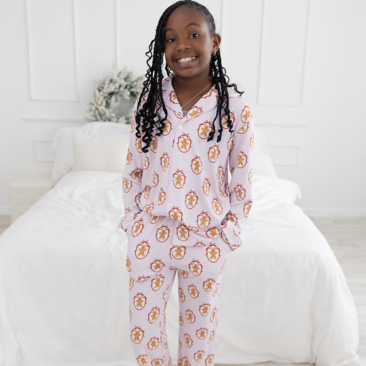 Pink Gingerbread Youth Unisex Button Down Set