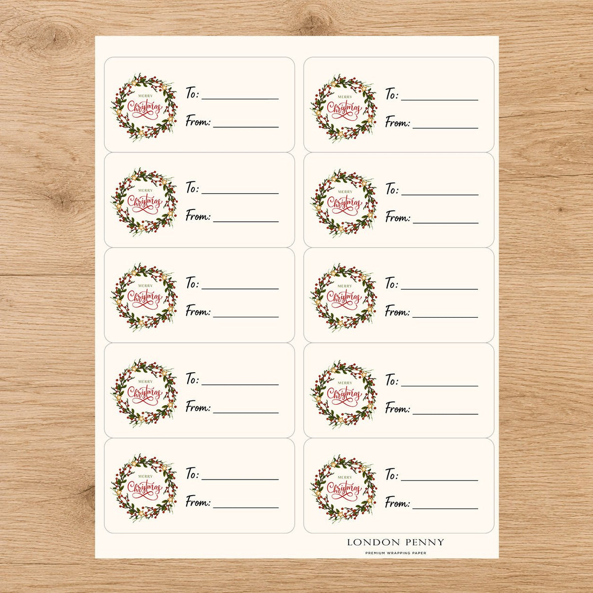 Yuletide Berry Wreath Wishes Gift Tag Sticker Sheet