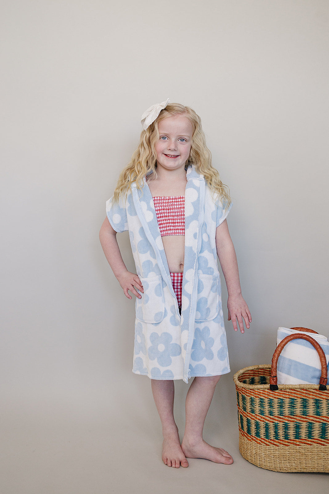 Coastal Floral Zip-up Organic Cotton Beach Poncho