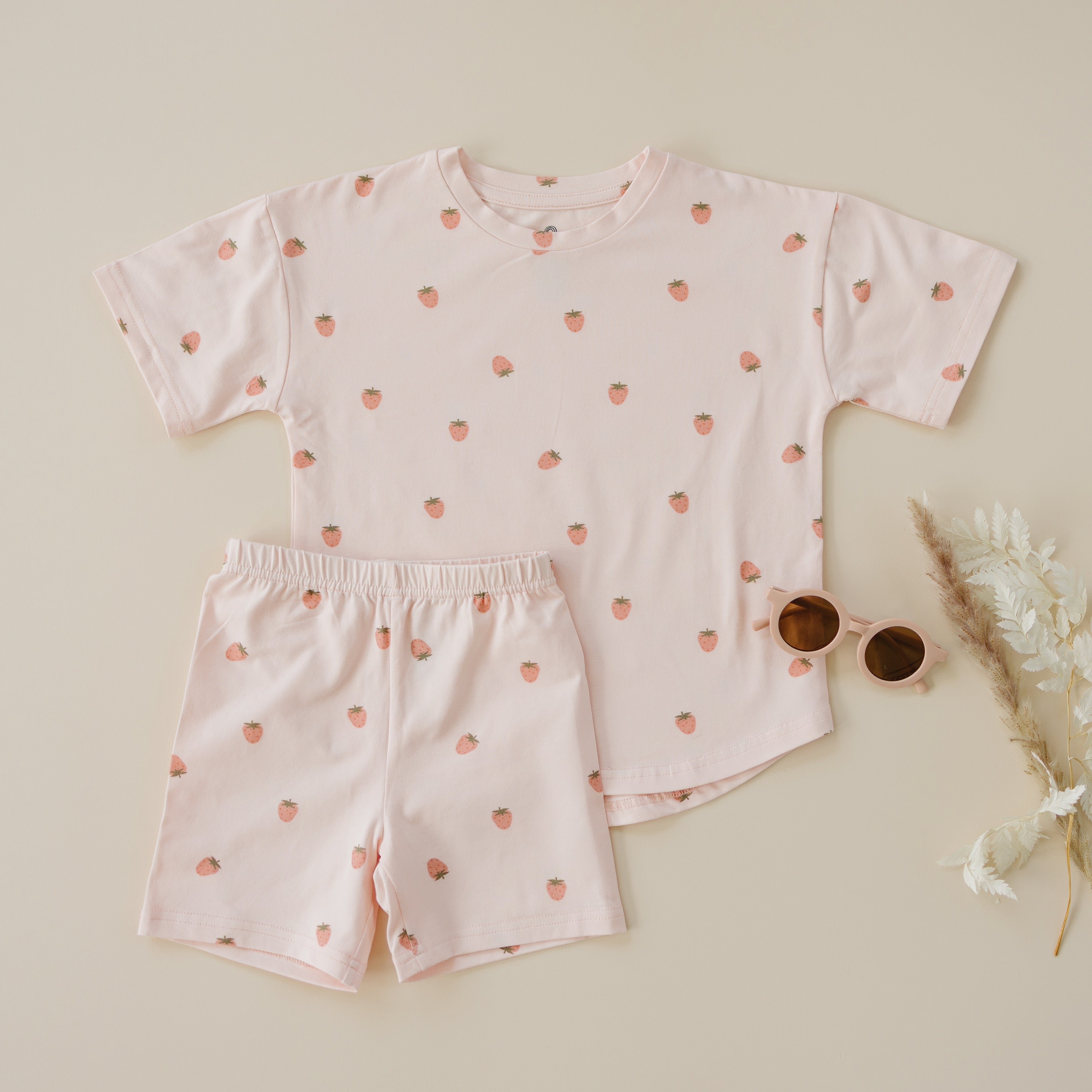 Organic Cotton Strawberry Print Shorts Set