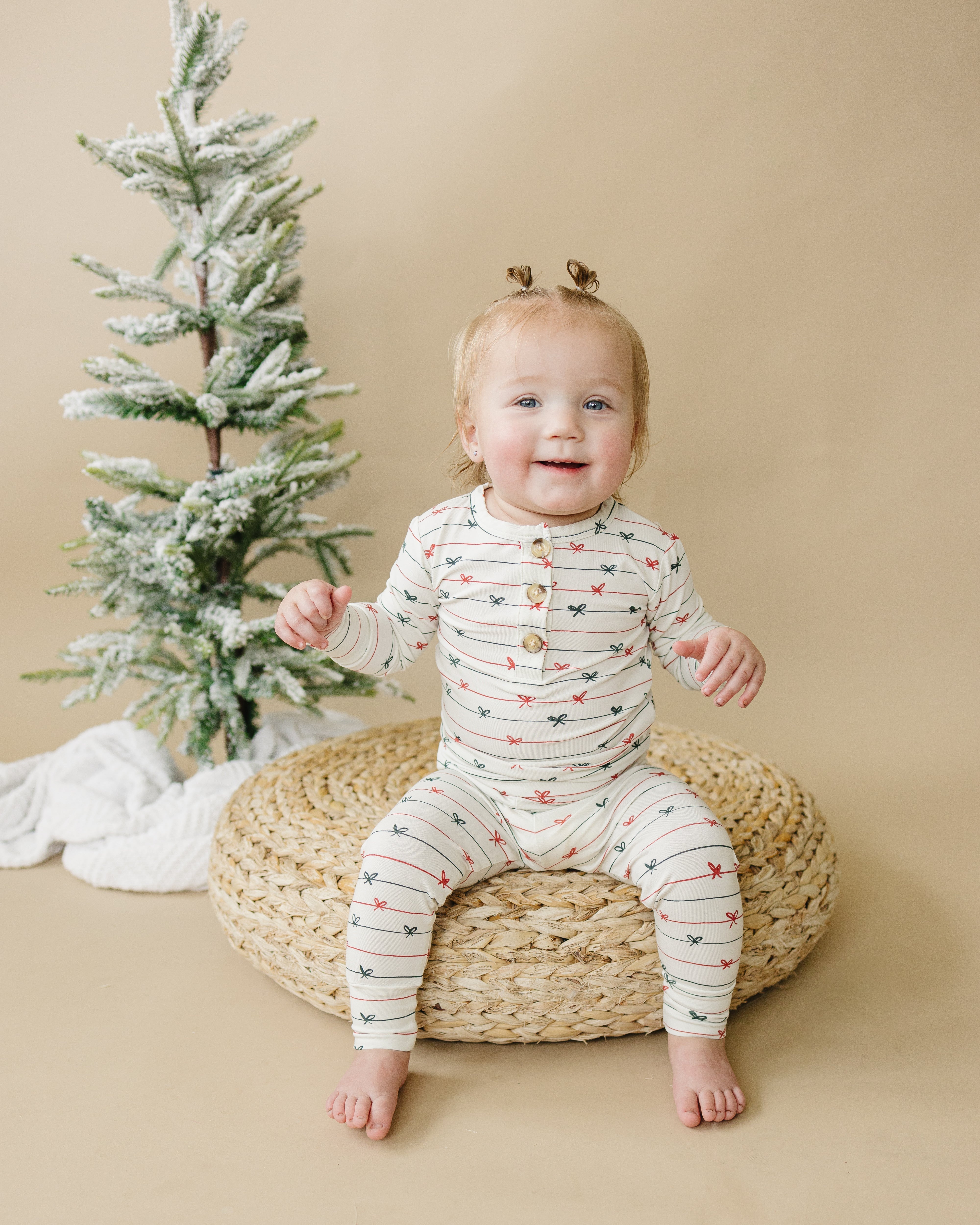 Tied With A Bow Christmas 2pc Henley Bamboo Pajamas