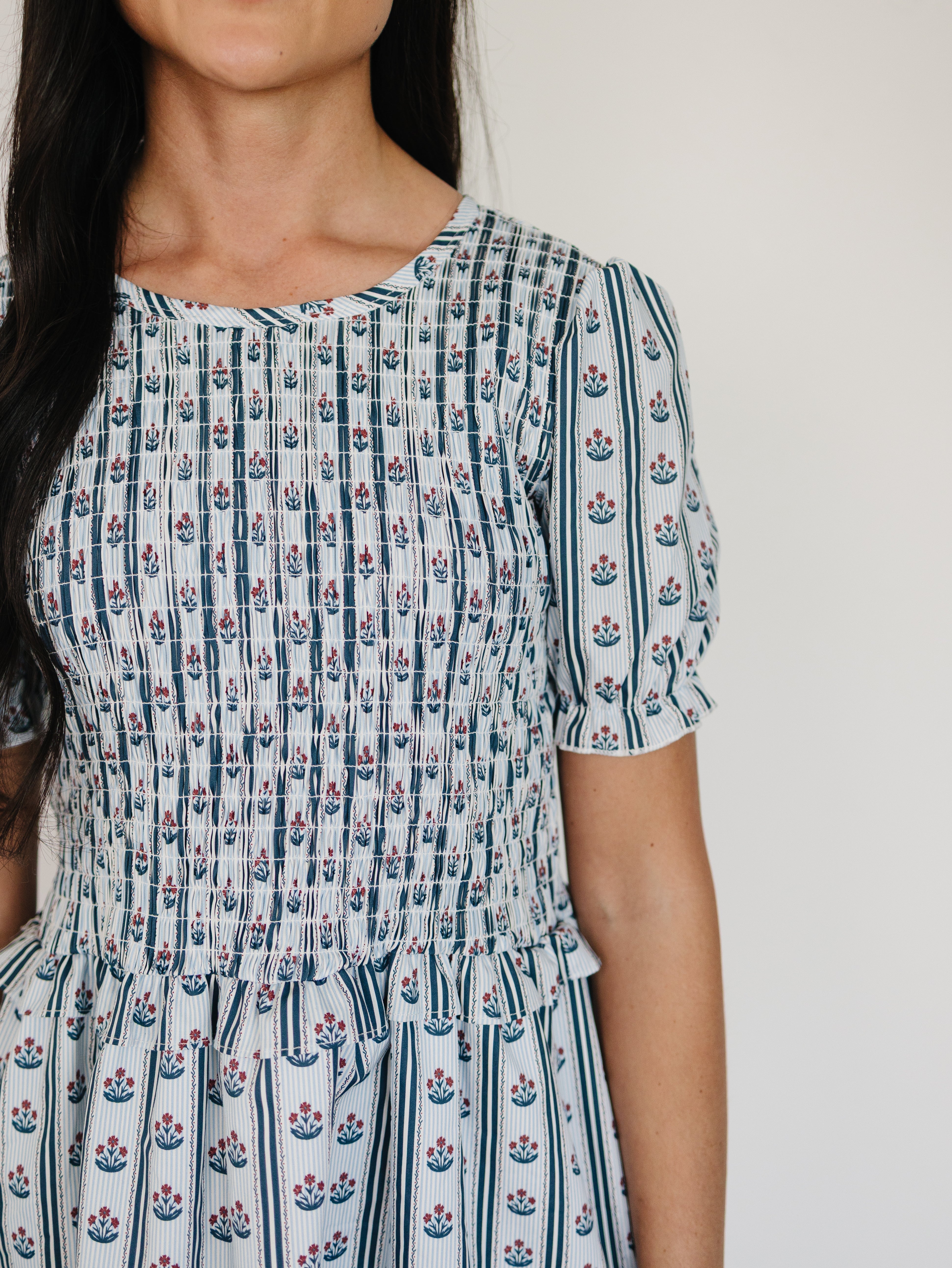 Adult Block Print Floral Dress