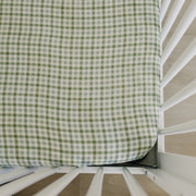 Green Gingham Muslin Crib Sheet