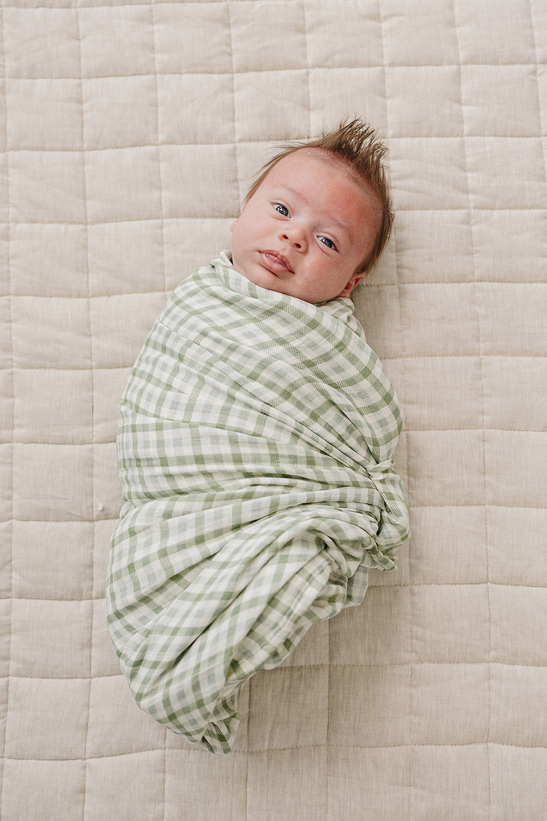 Green Gingham Muslin Swaddle Blanket
