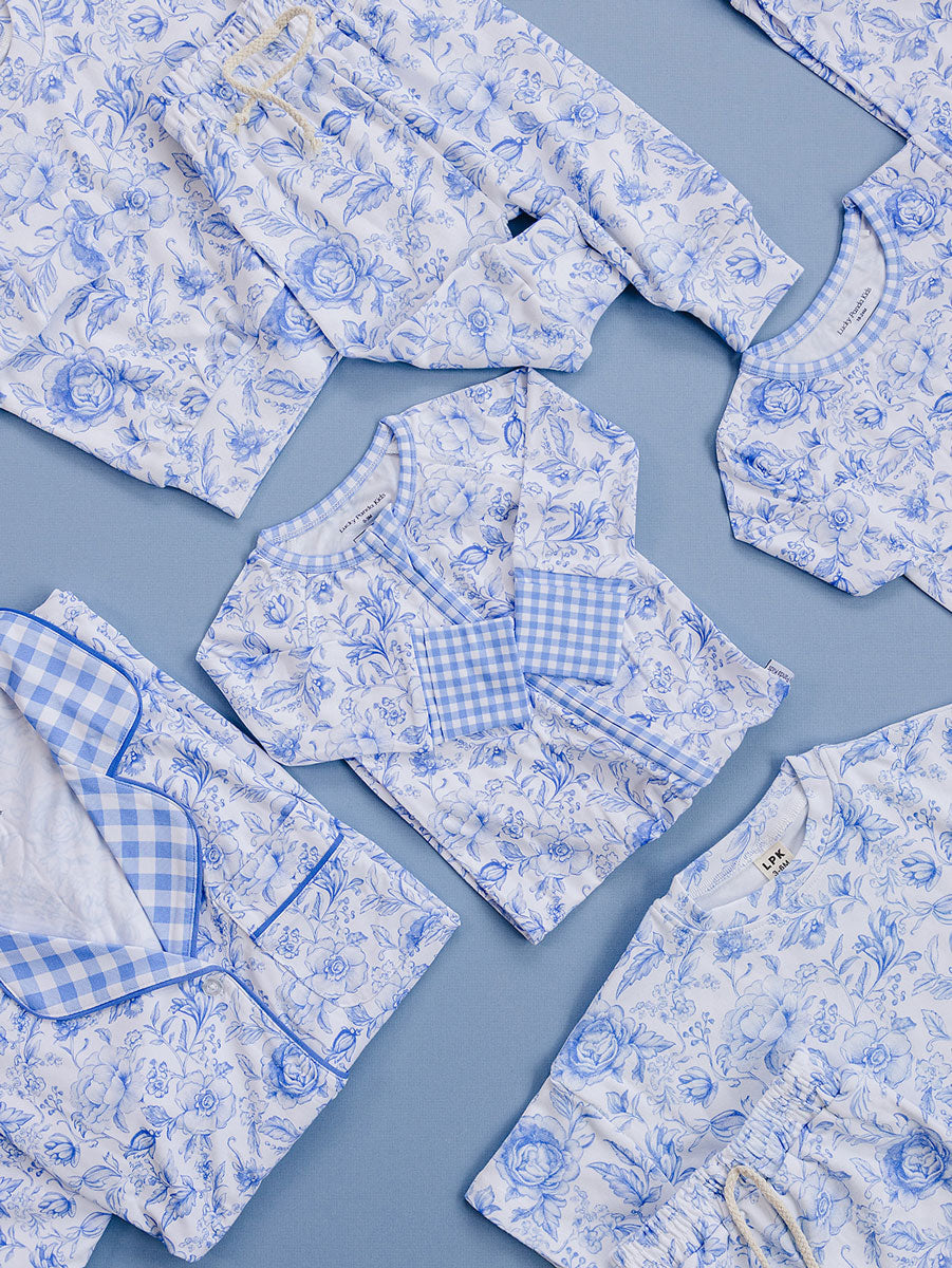 Bamboo Women's Button Up Set | Blue Flowers