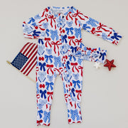 Bamboo Zip Romper  | Red-white & Bows