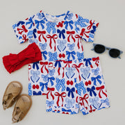 Bamboo Shorts Set | Red-white & Bows