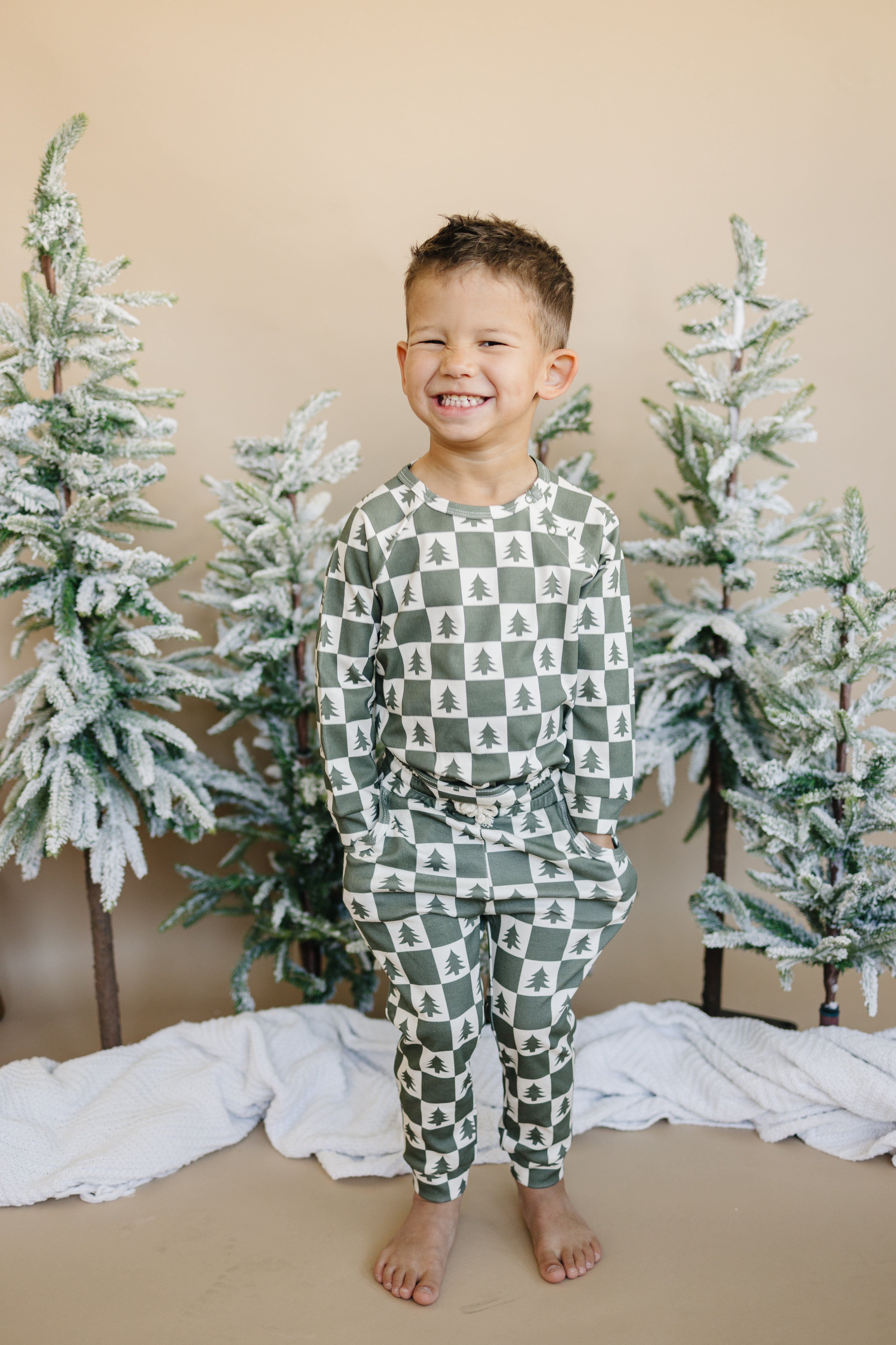 Checkered Christmas Trees Organic Cotton Set