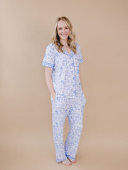 Bamboo Women's Button Up Set | Blue Flowers