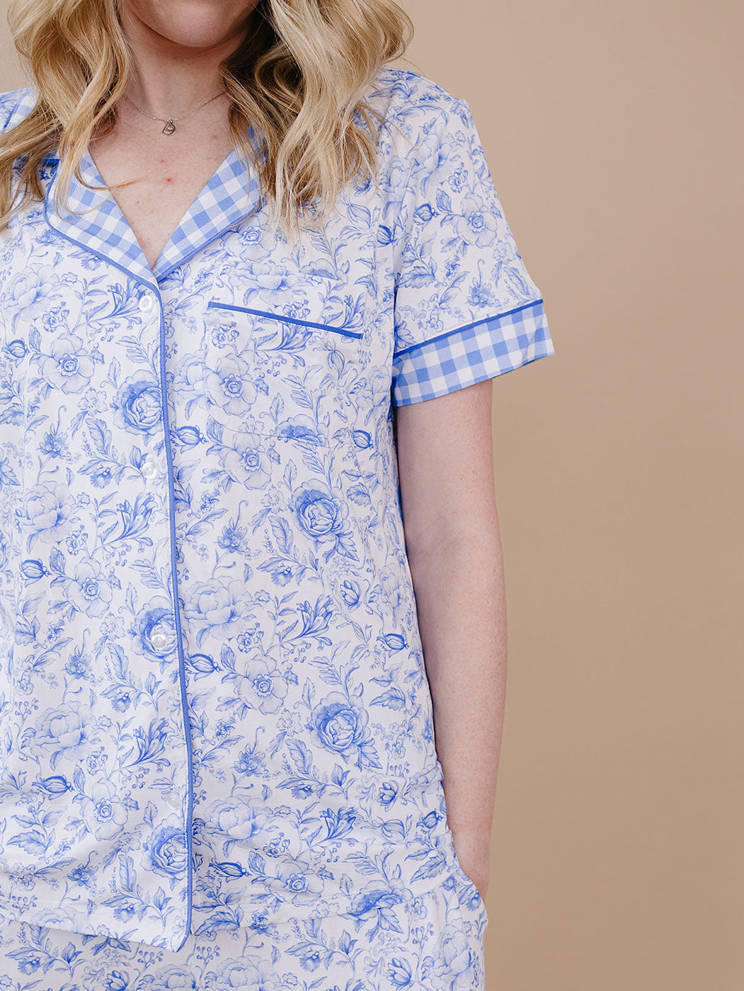 Bamboo Women's Button Up Set | Blue Flowers