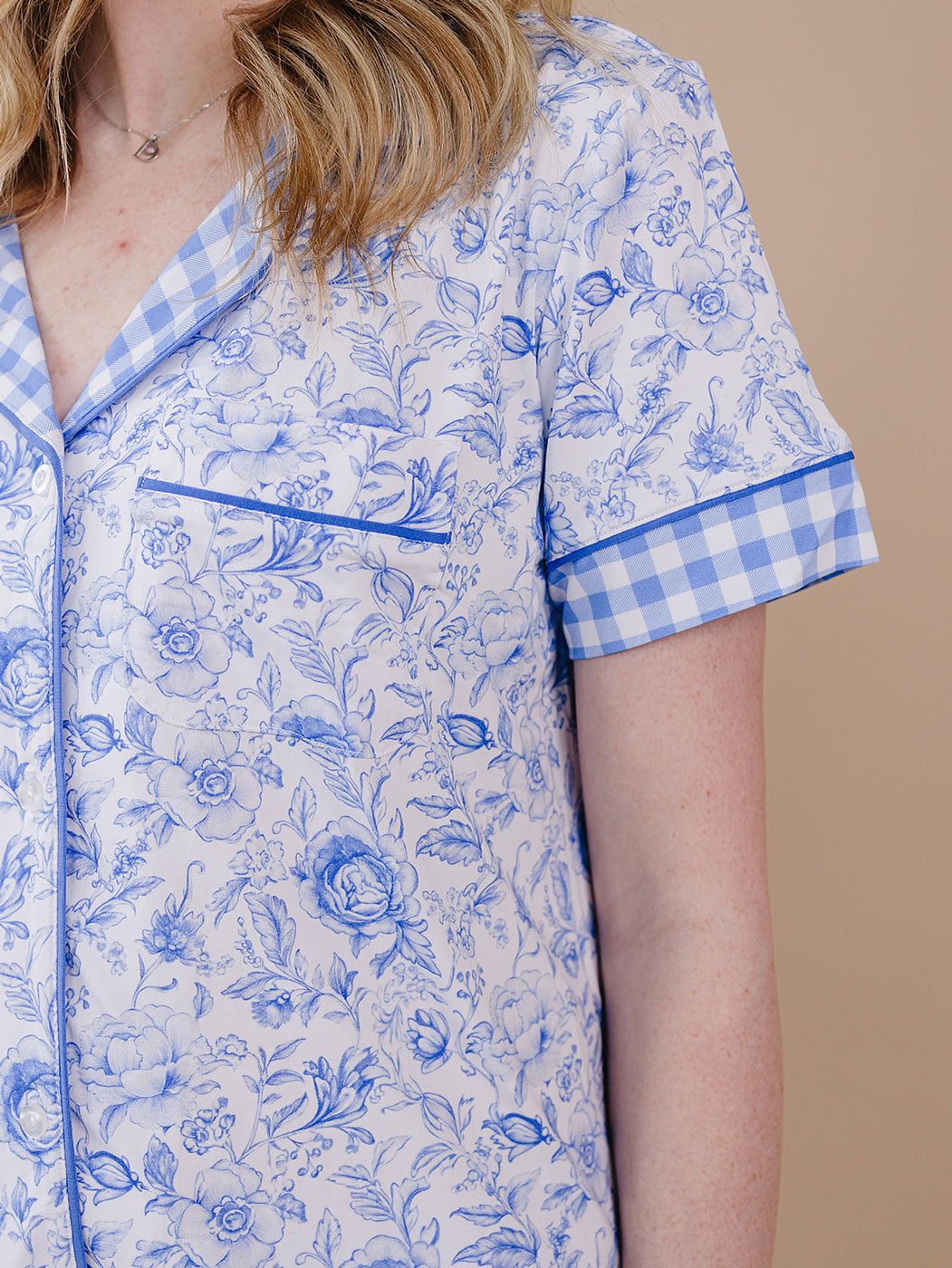 Bamboo Women's Button Up Set | Blue Flowers