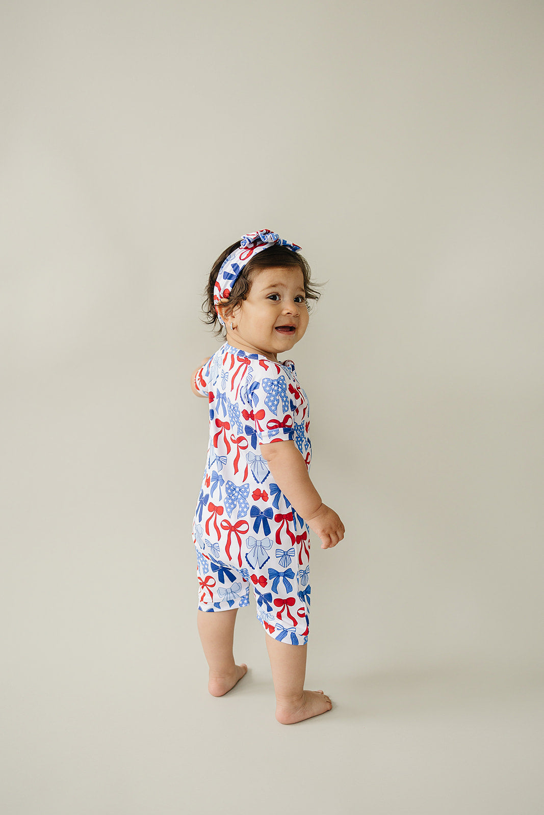 Bamboo Shorty Romper  | Red-white & Bows
