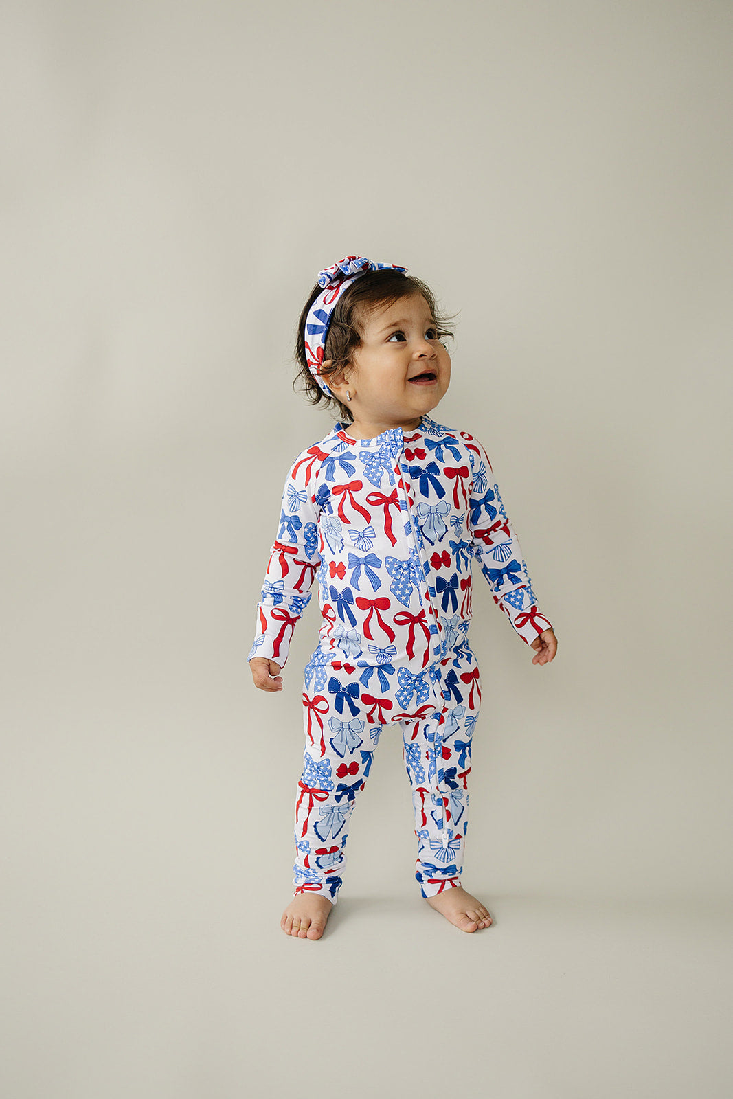 Bamboo Zip Romper  | Red-white & Bows
