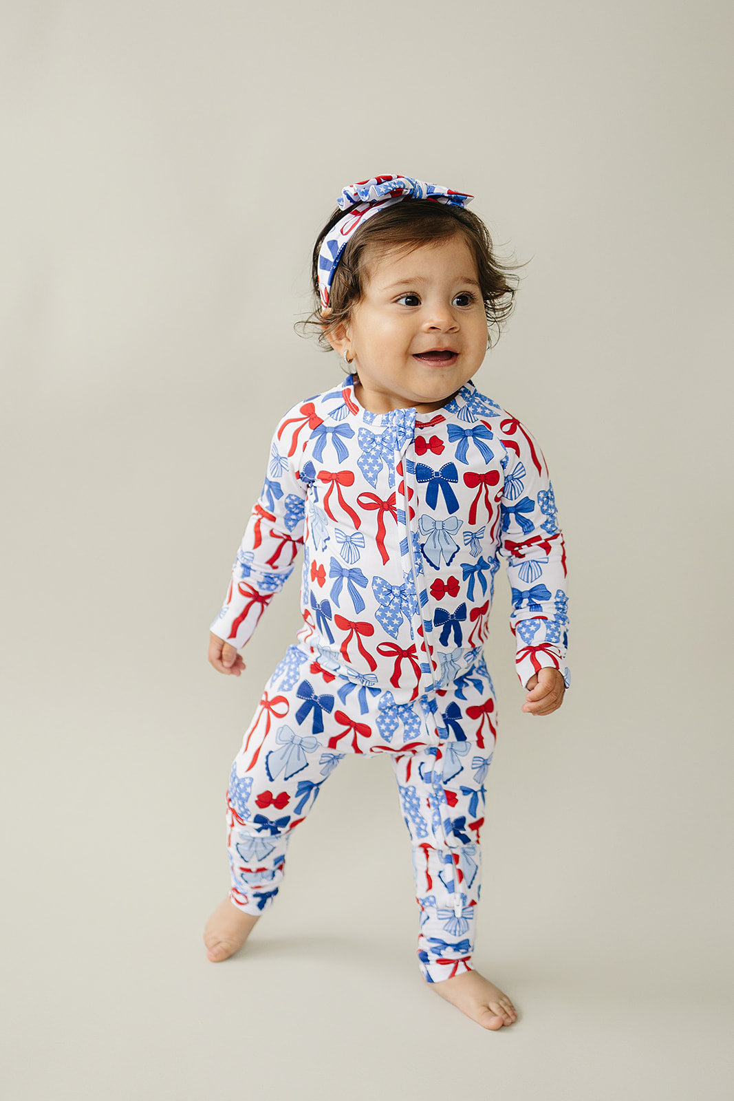 Bamboo Zip Romper  | Red-white & Bows