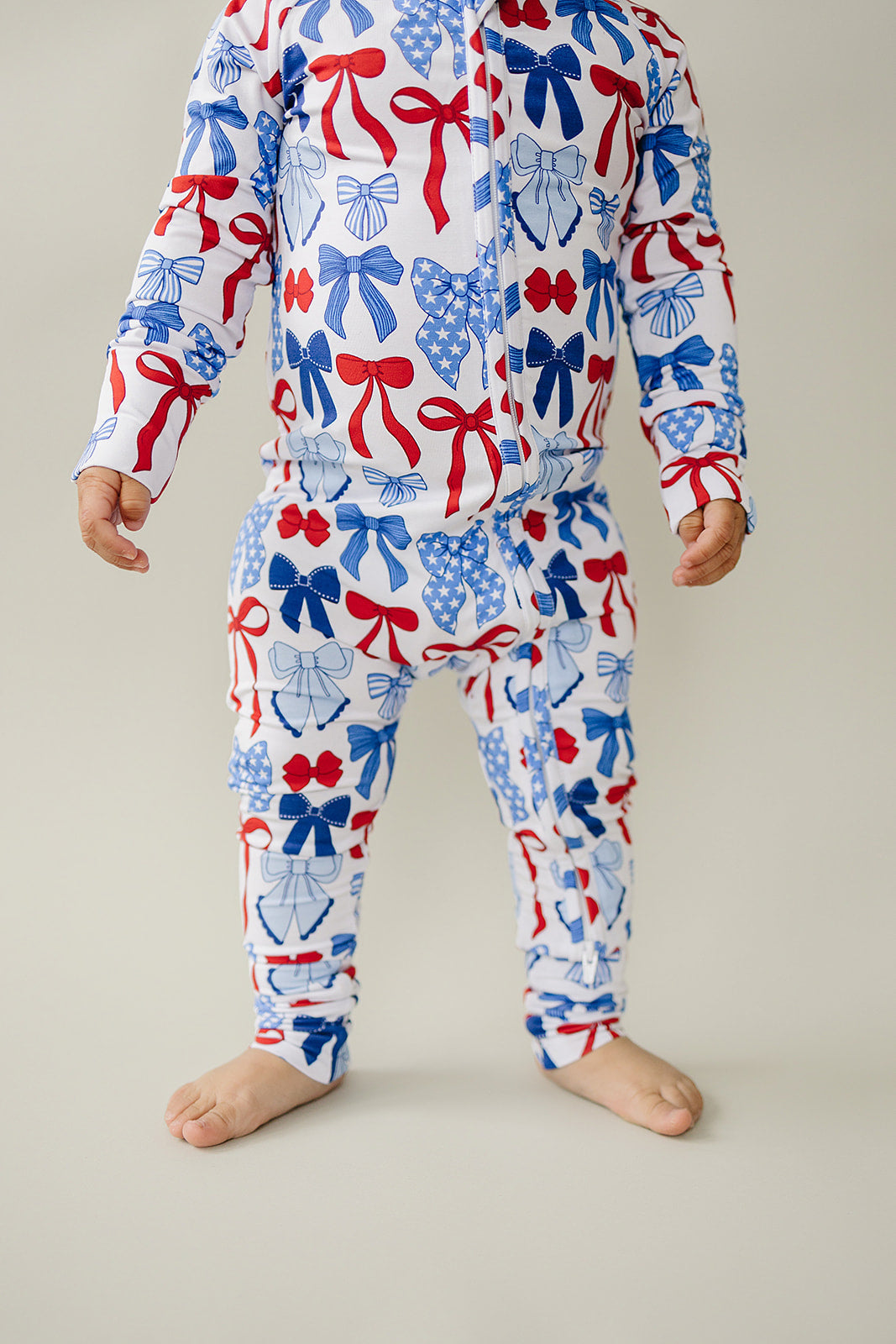 Bamboo Zip Romper  | Red-white & Bows