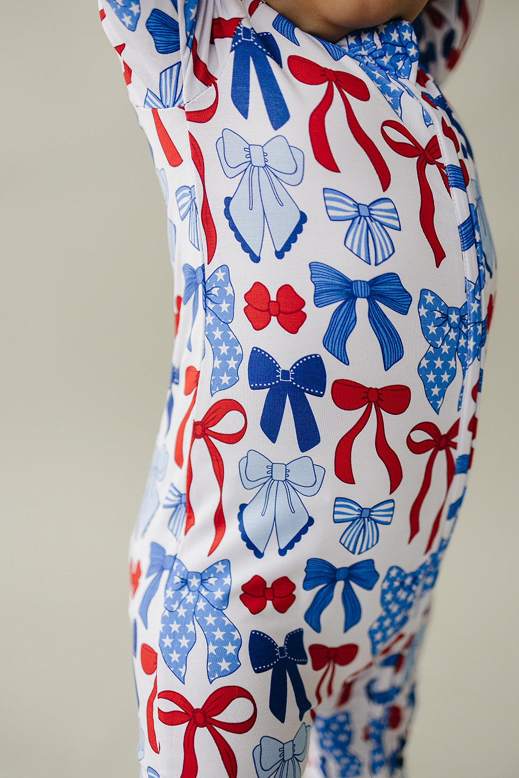 Bamboo Zip Romper  | Red-white & Bows