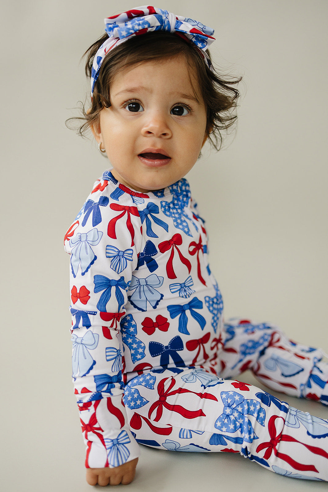 Bamboo Zip Romper  | Red-white & Bows