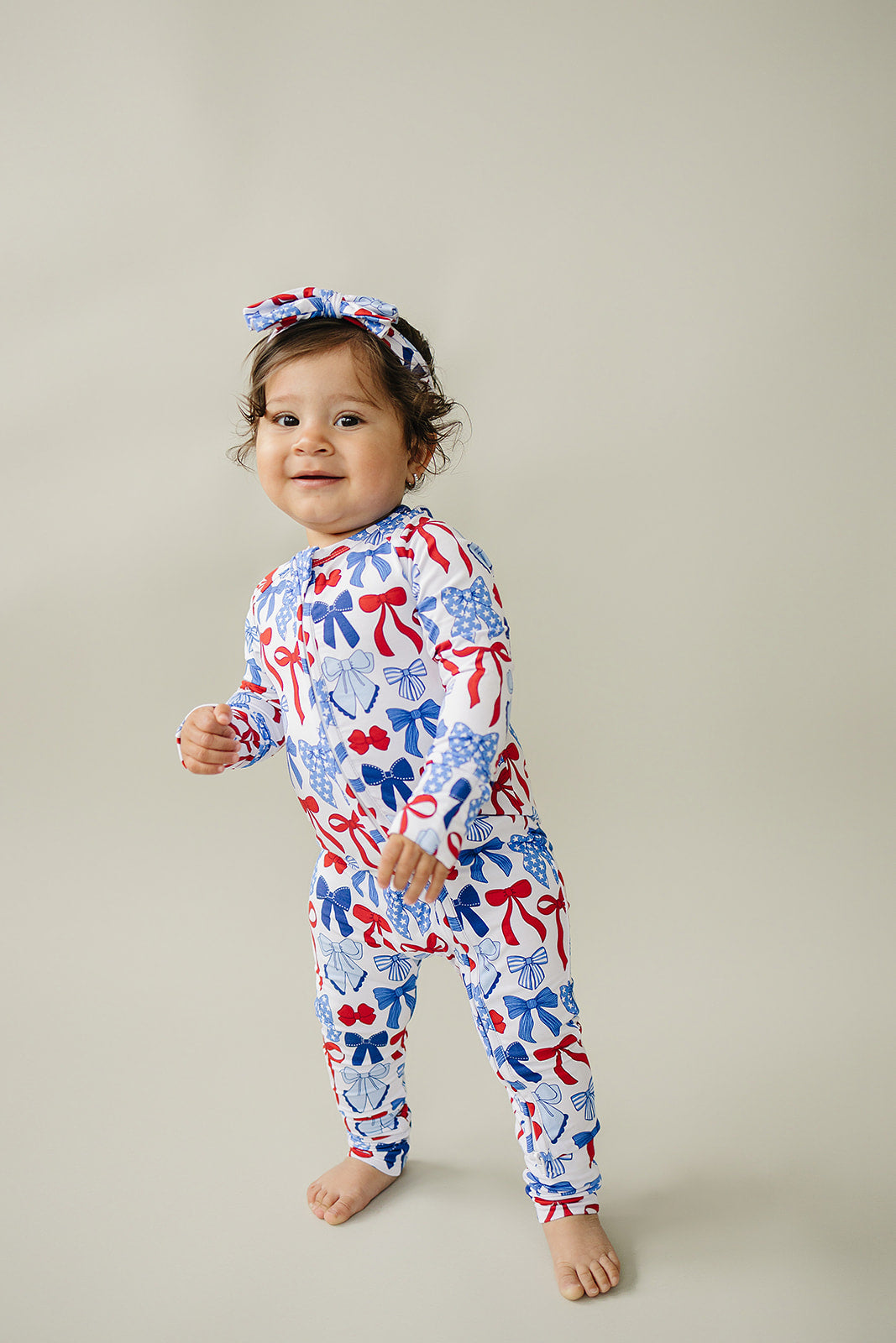 Bamboo Zip Romper  | Red-white & Bows