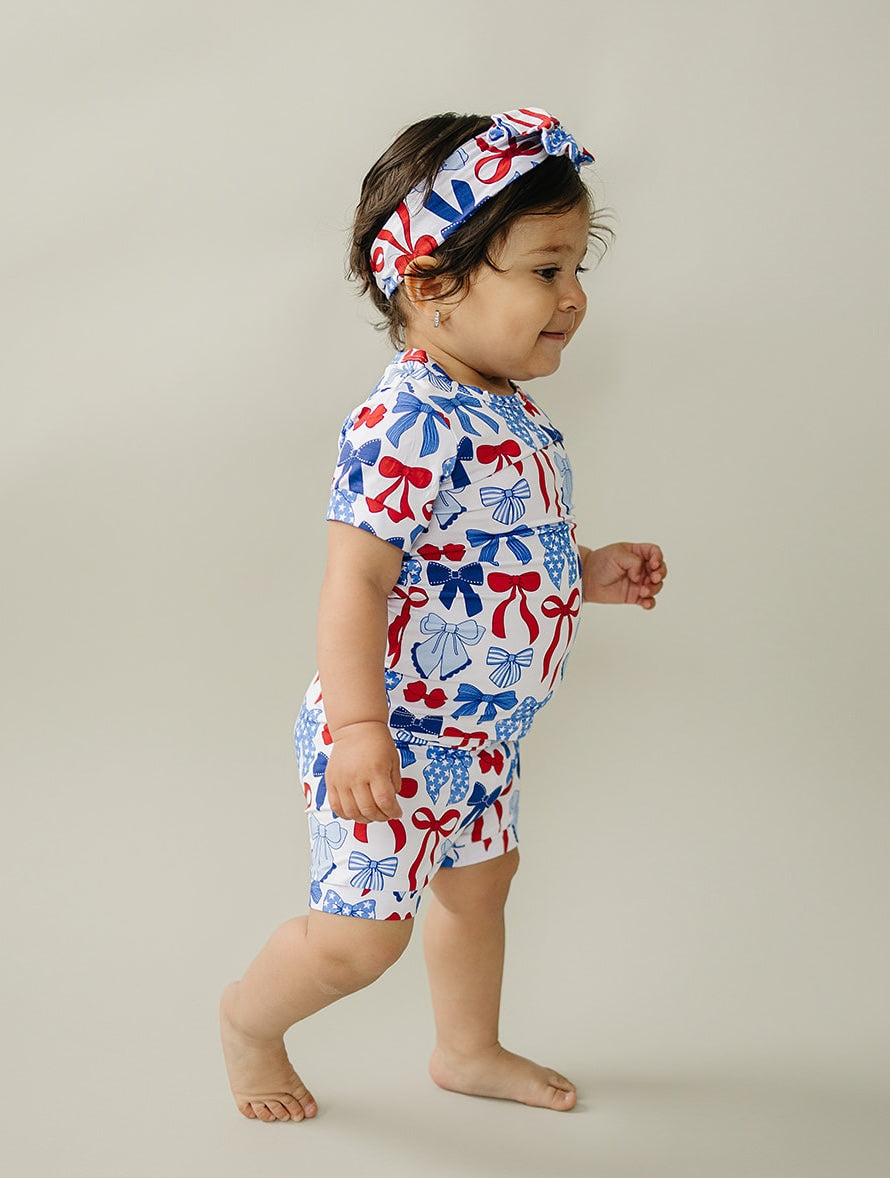 Bamboo Shorts Set | Red-white & Bows