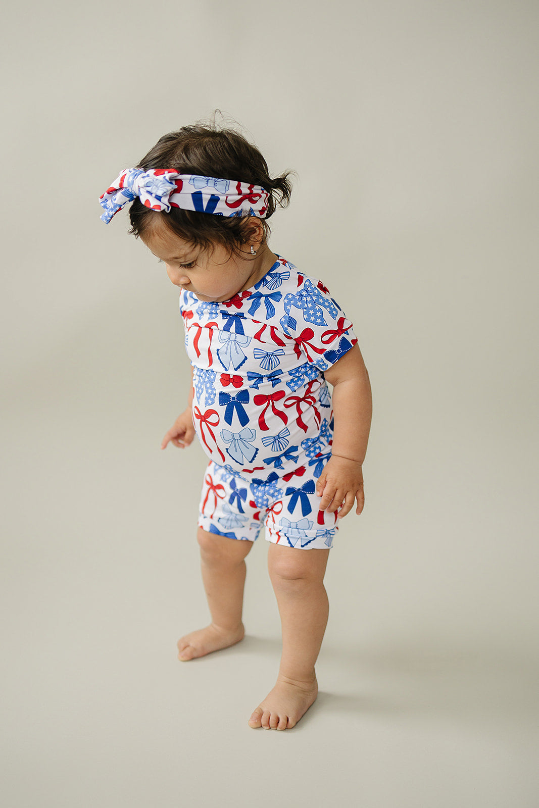 Bamboo Shorts Set | Red-white & Bows