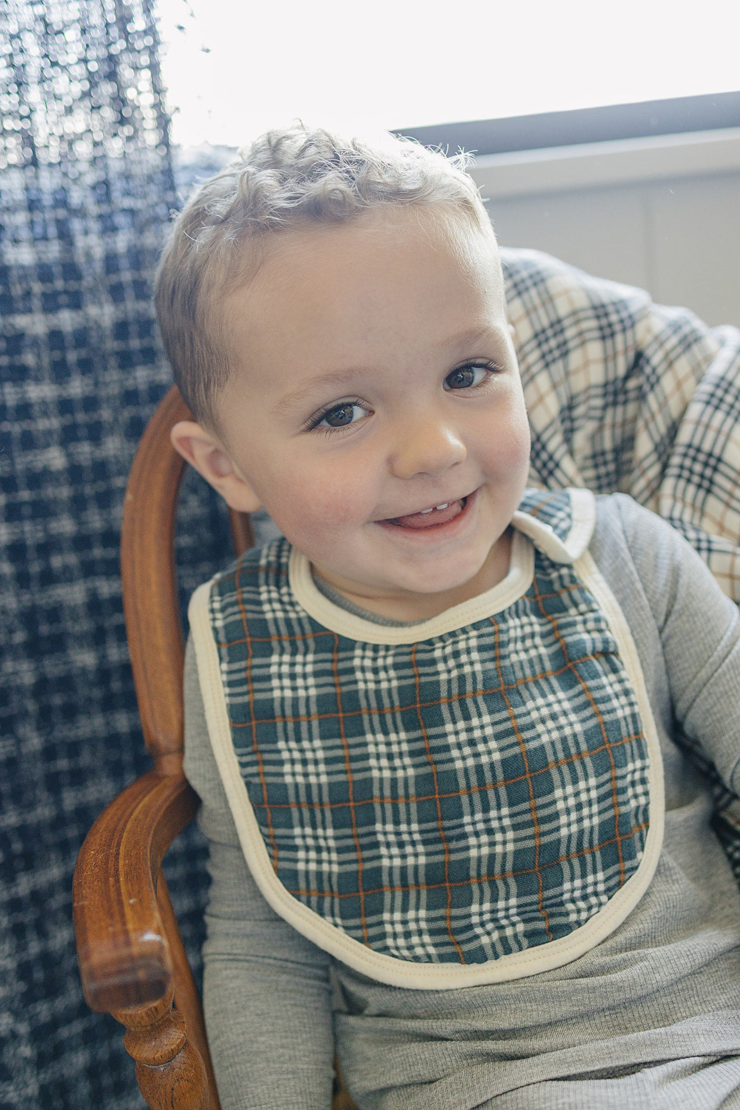 Navy Plaid Classic Muslin Bib