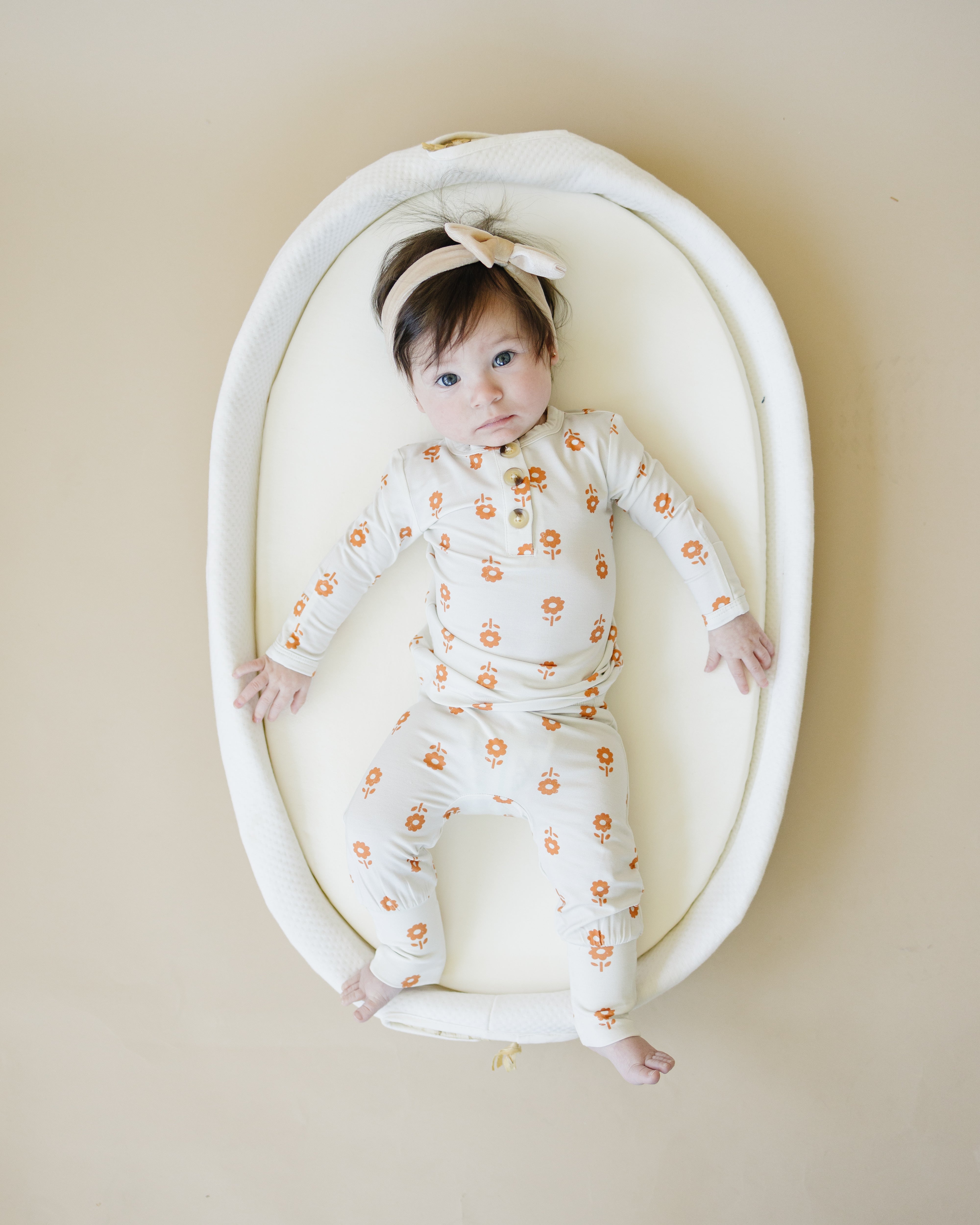 Pumpkin Posie Bamboo Pajamas For Kids - 2pc Henley Set