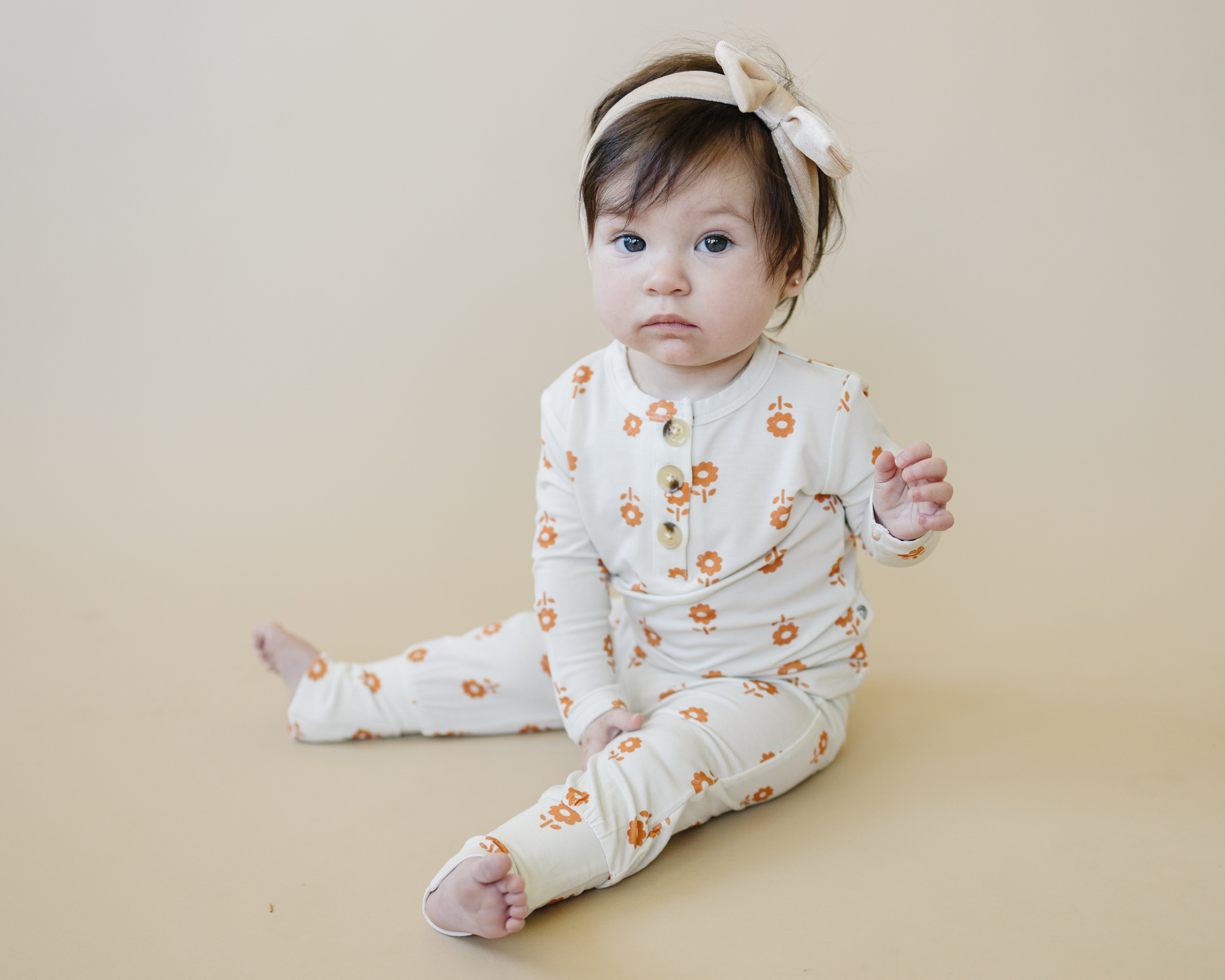 Pumpkin Posie Bamboo Pajamas For Kids - 2pc Henley Set