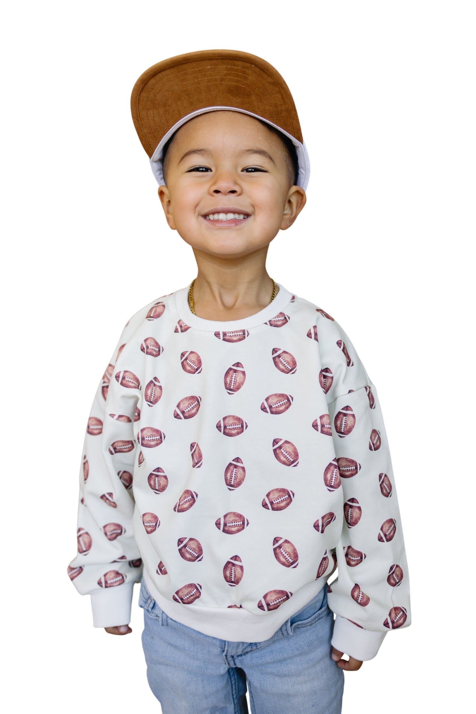 Football Print Cotton Crewneck Sweatshirt