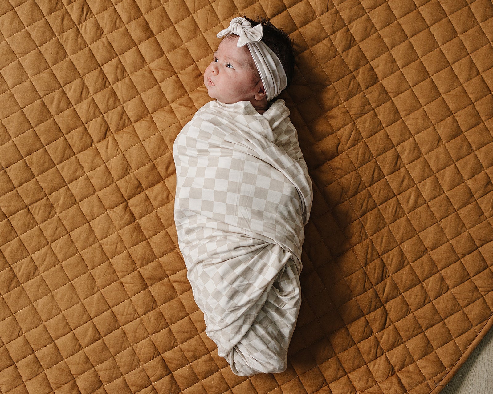 Taupe Checkered Bamboo Stretch Swaddle