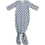Blue Checkered Ribbed Bamboo Knot Gown