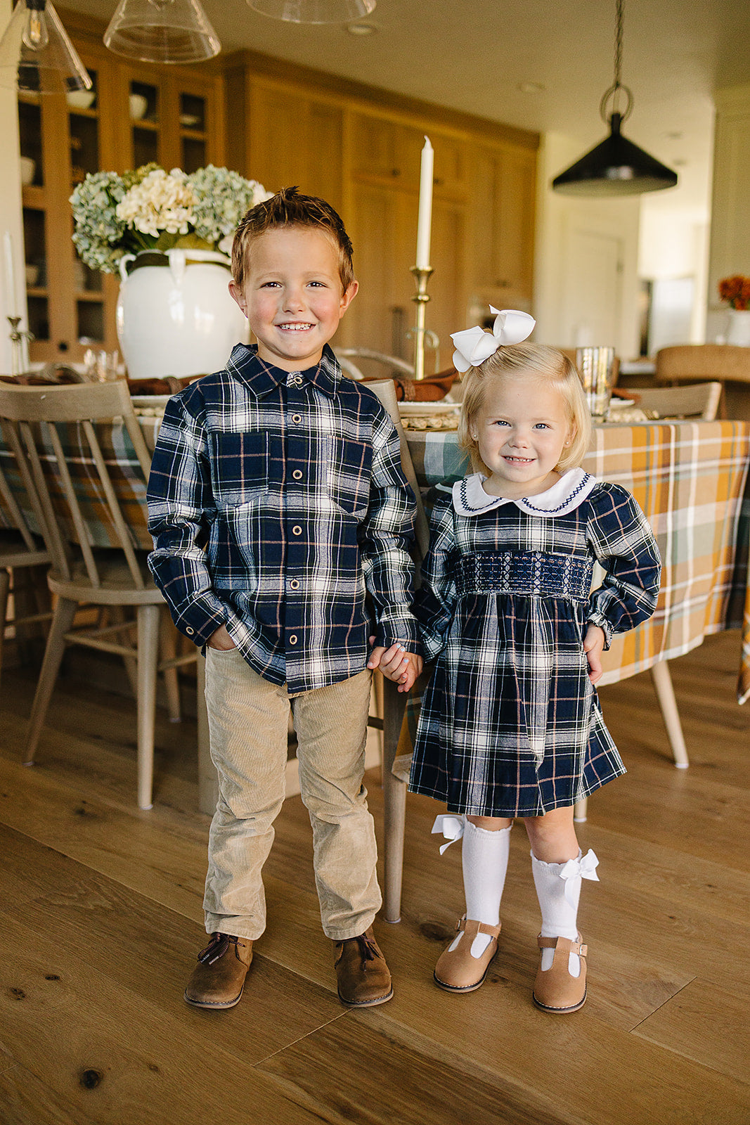 Navy Plaid Smocked Dress