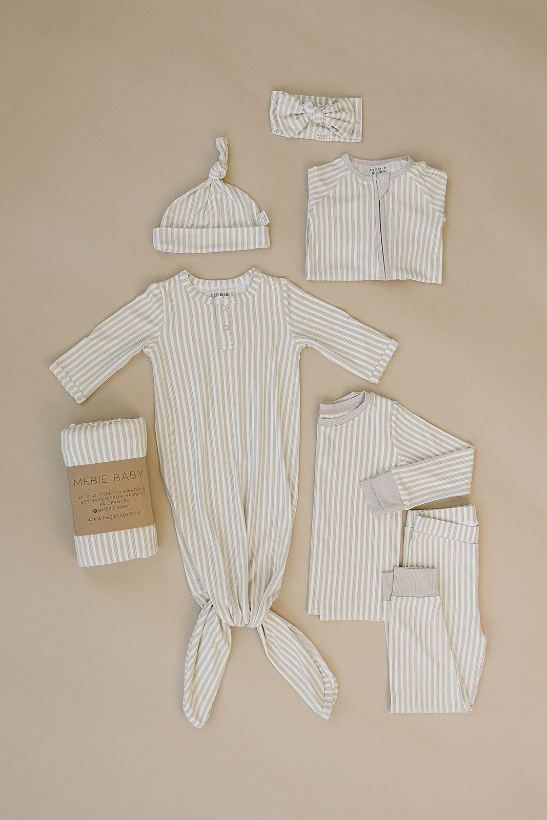 Taupe Stripe Ribbed Bamboo Knot Gown