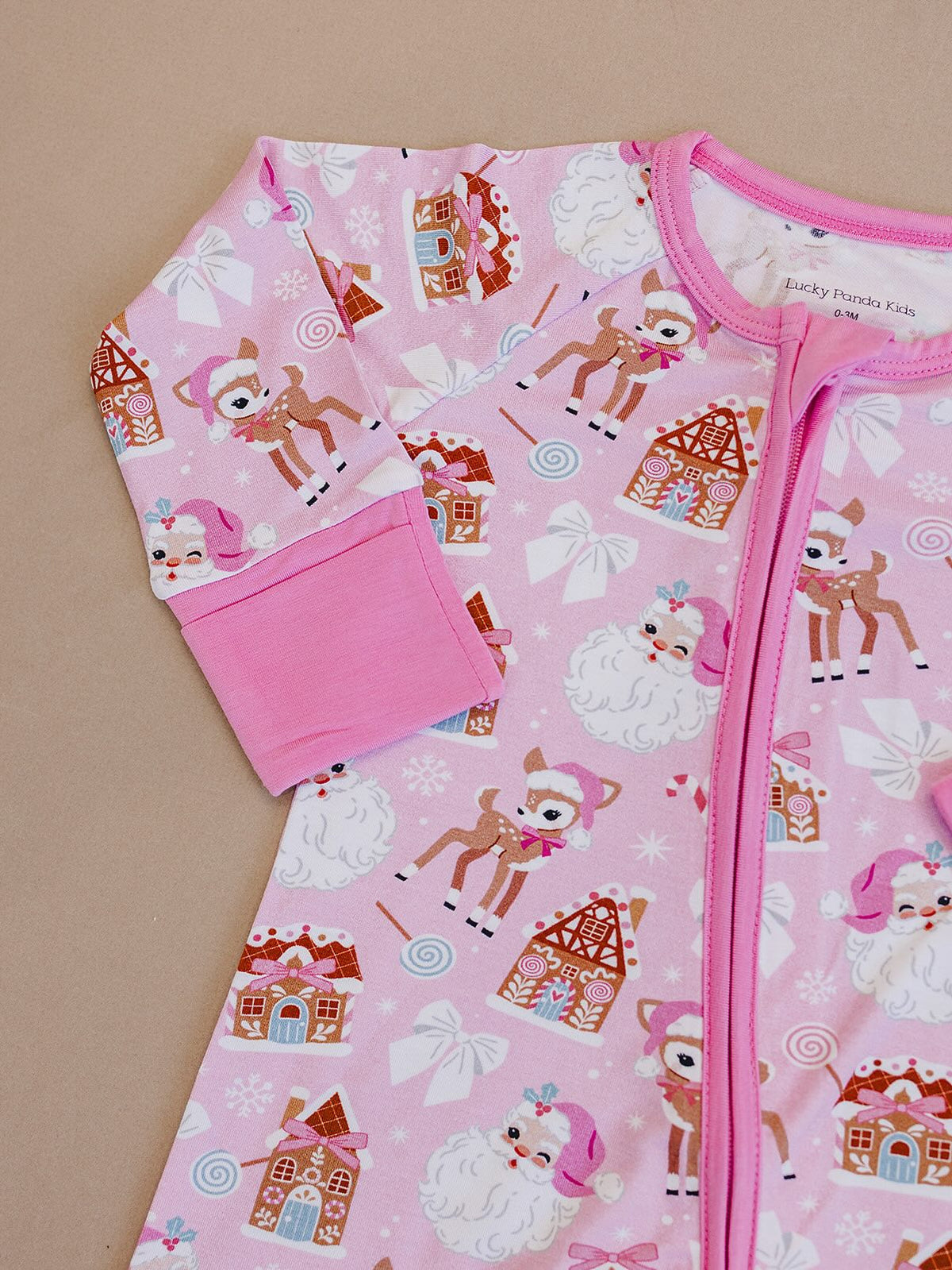 Bamboo Zip Romper | Pink Christmas