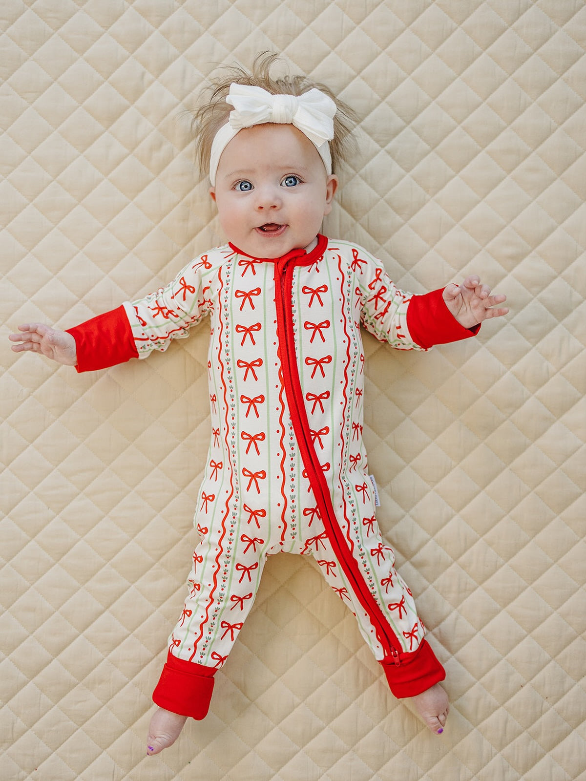 Bamboo Zip Romper | Christmas Bows