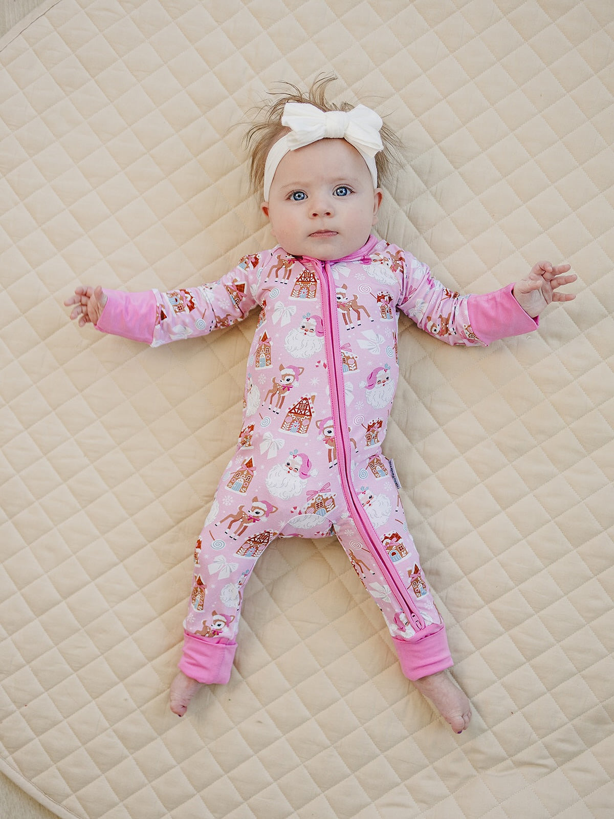 Bamboo Zip Romper | Pink Christmas