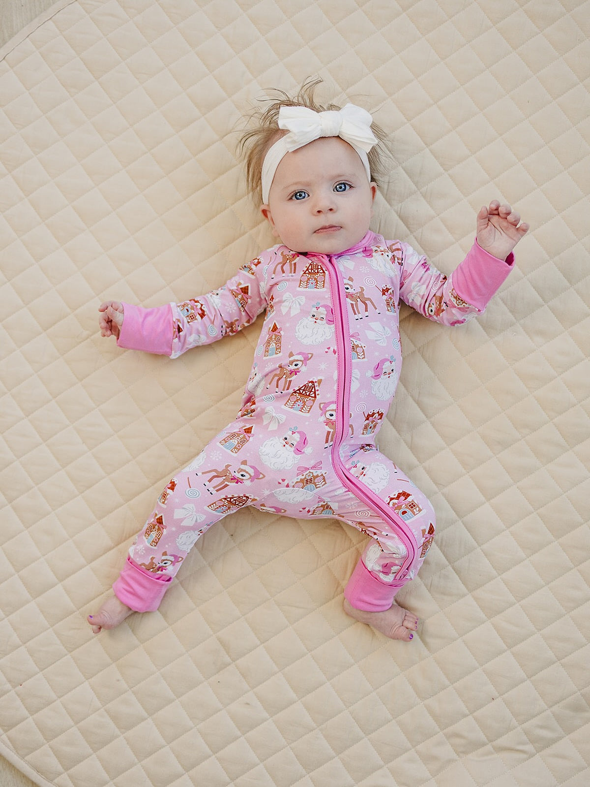 Bamboo Zip Romper | Pink Christmas