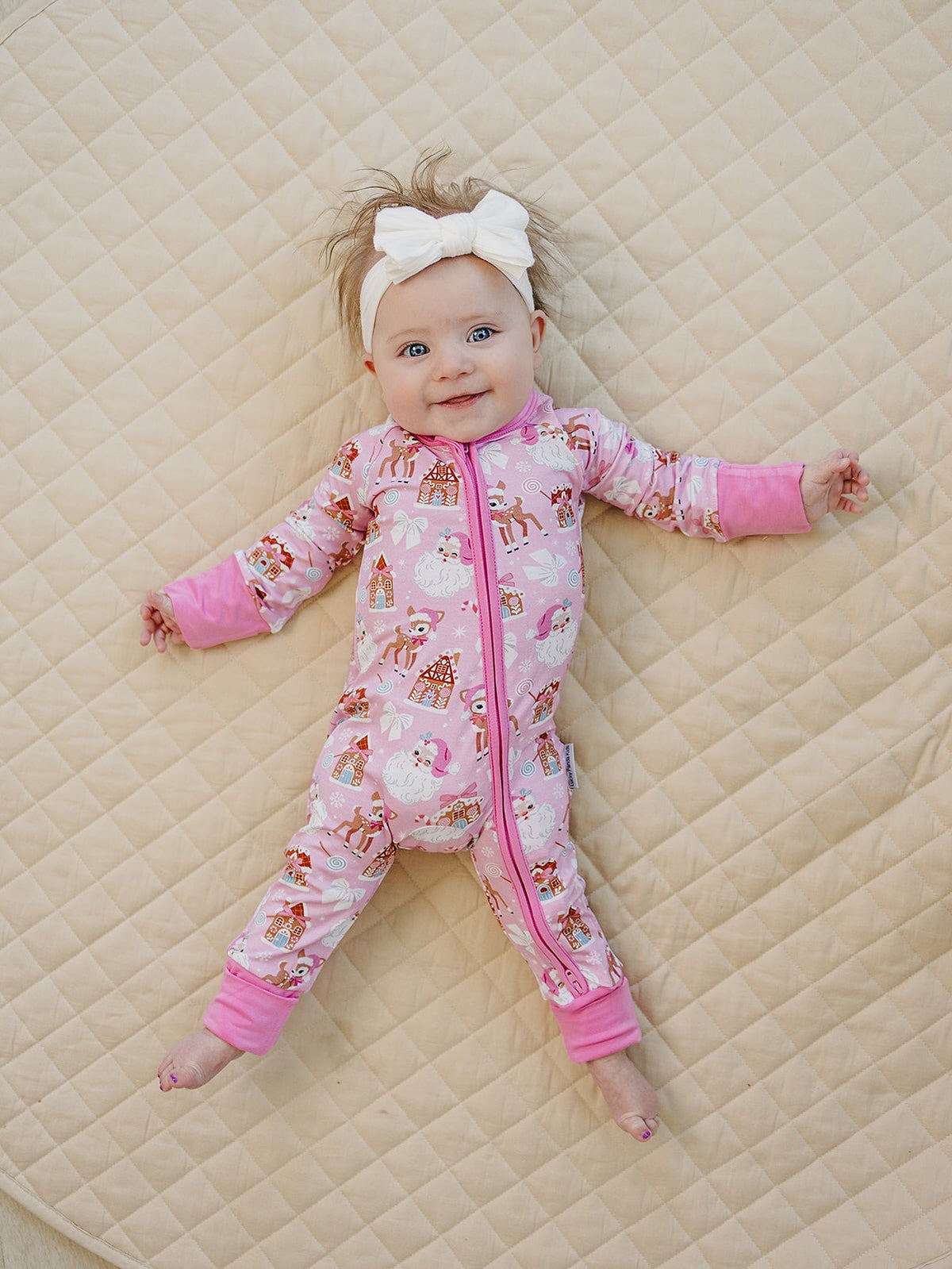 Bamboo Zip Romper | Pink Christmas